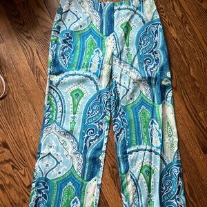 NWT J.McLaughlin Silk Blend Paisley Print Capri Pants Blue Green Resort Size 12